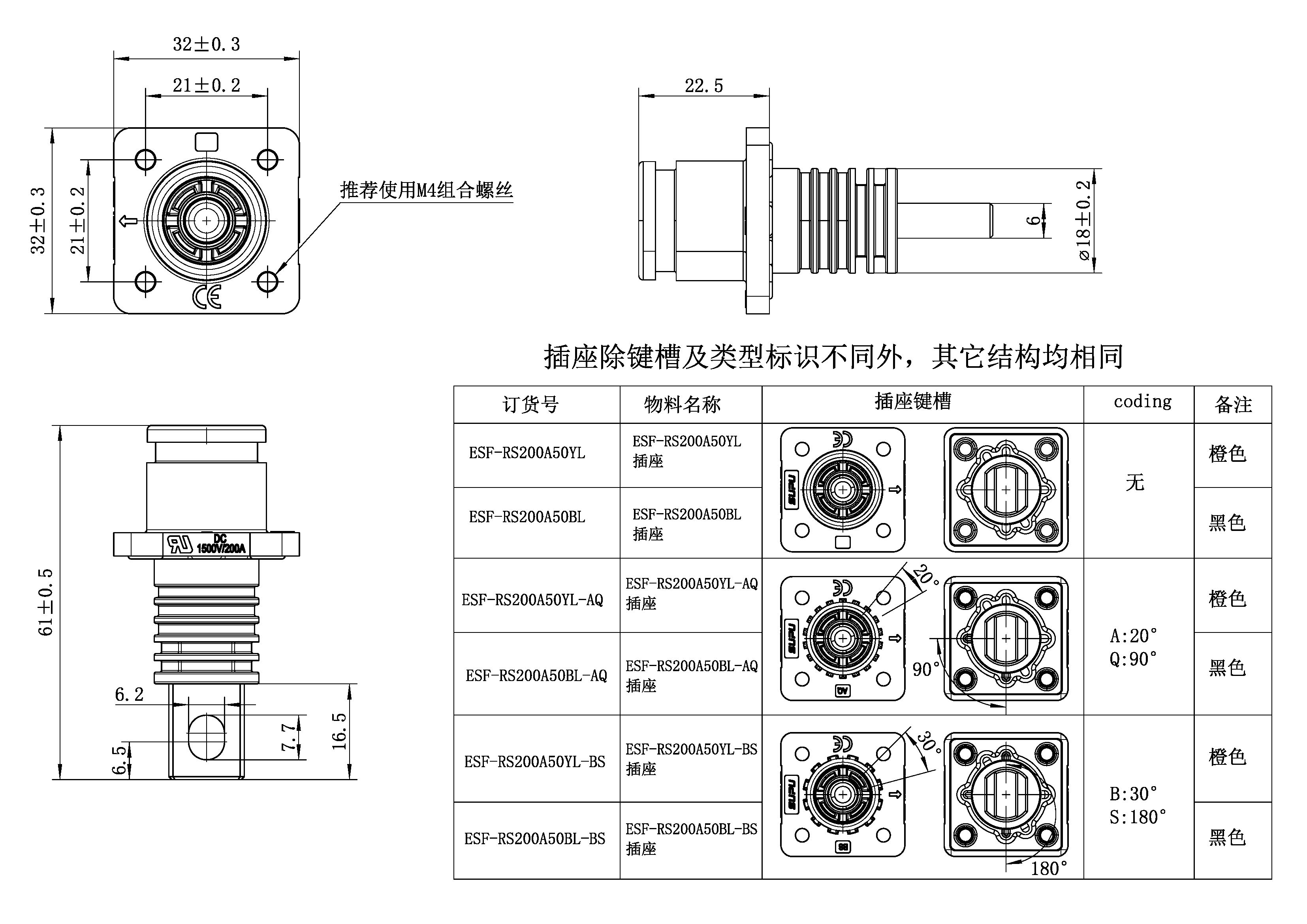 储能连接器ESF-RS200A50YL-AQ-速普IP67新能源储能连接器